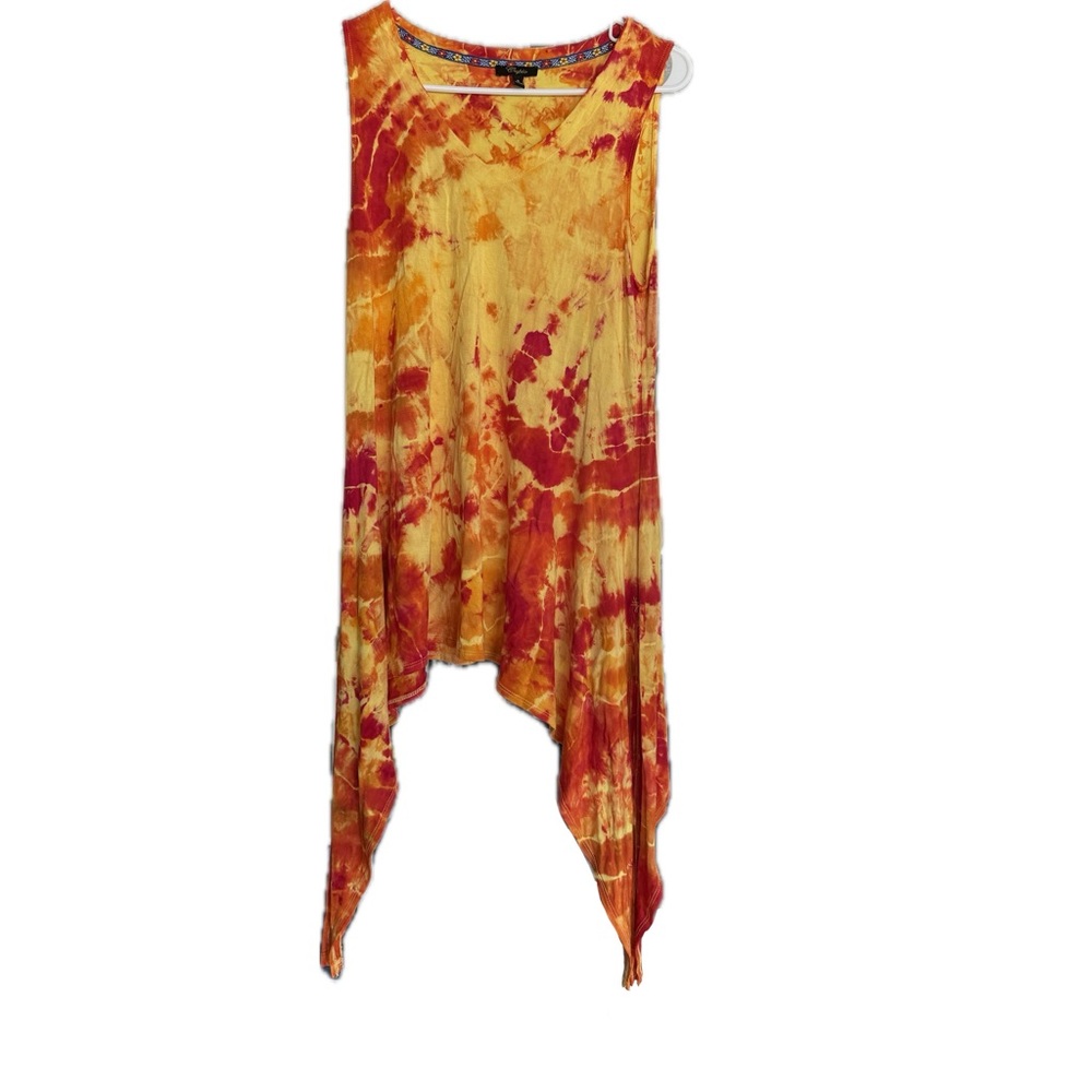 Hand dyed ice dyed Tie-Dye Sleeveless Top - Red and Orange yellow handkerchief